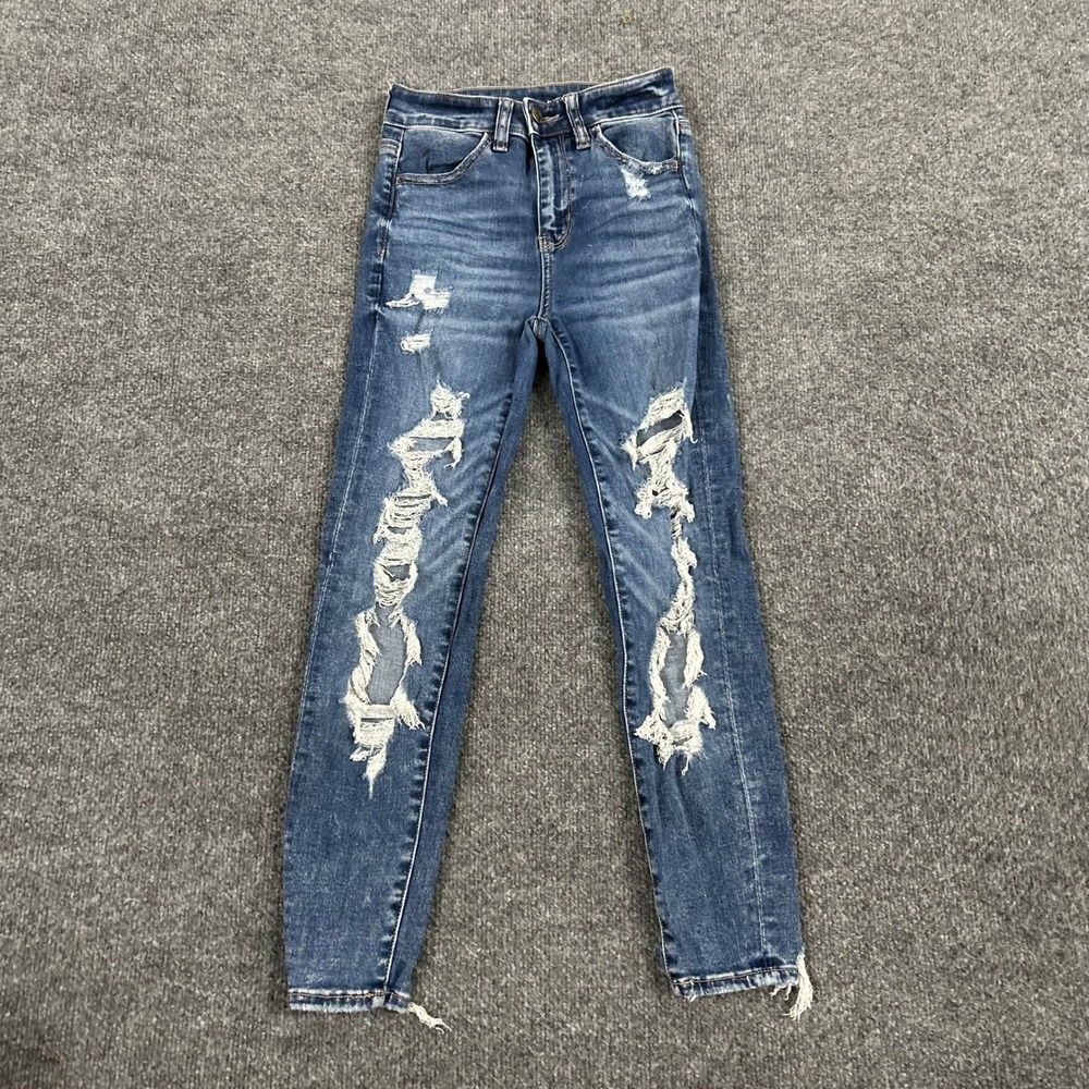 American Eagle Jeans Womens Size 00 X-Short Blue Distressed Skinny Stretch Denim